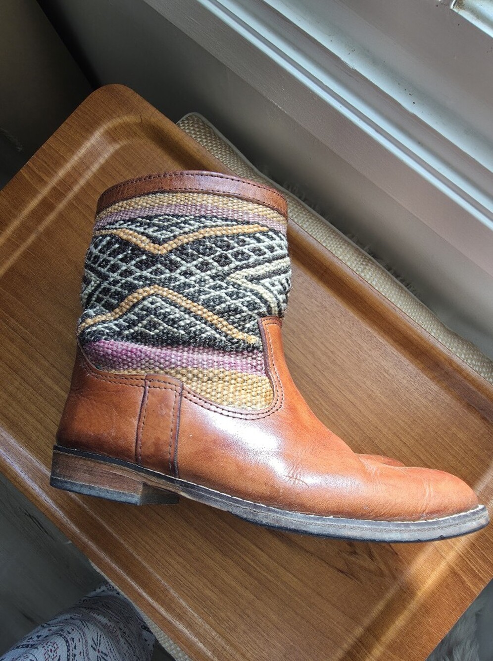 Moroccan Leather Berber Boots,Handmade Kilim Wool Shoes, Boho Boots